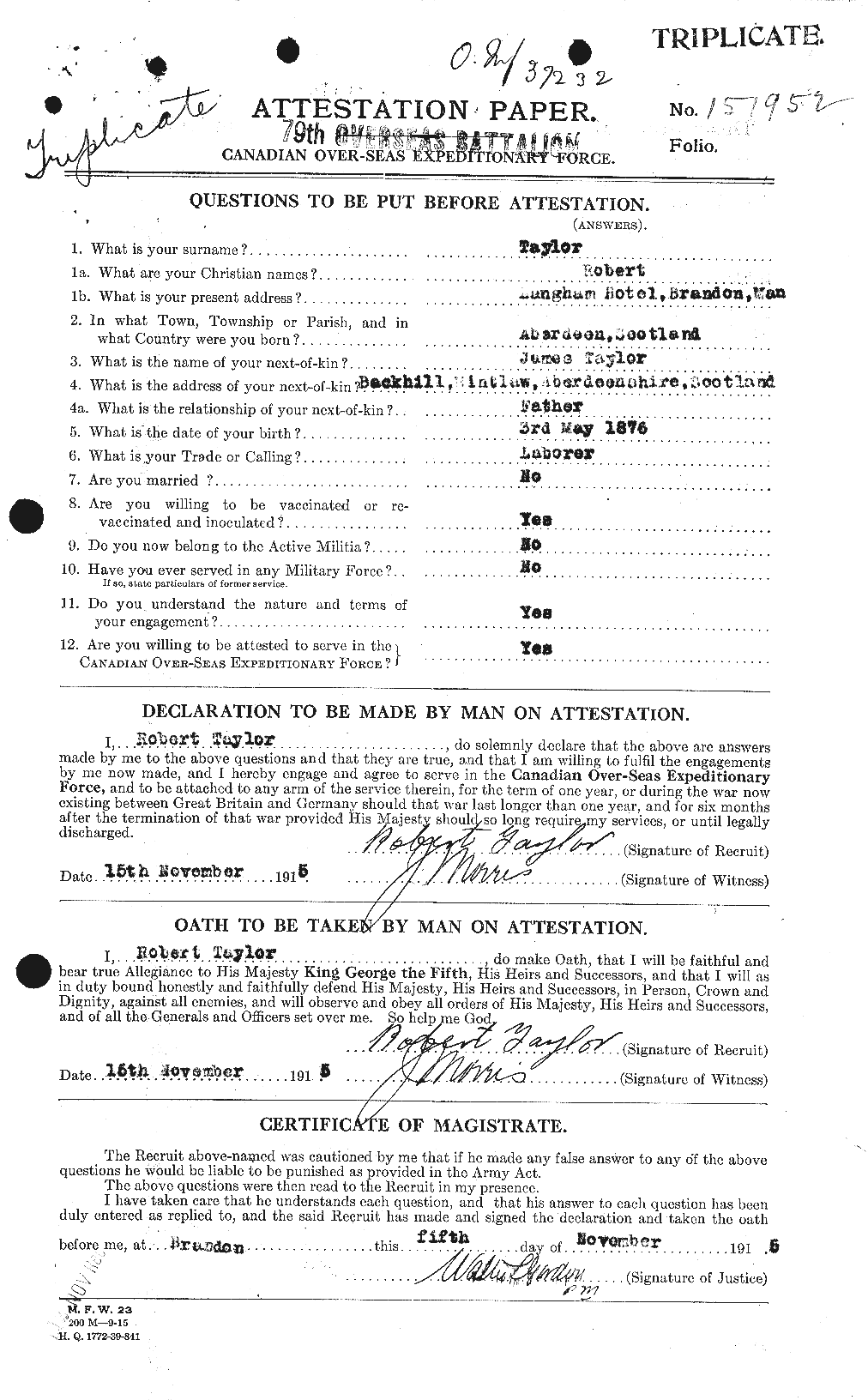 Dossiers du Personnel de la Première Guerre mondiale - CEC 627440a