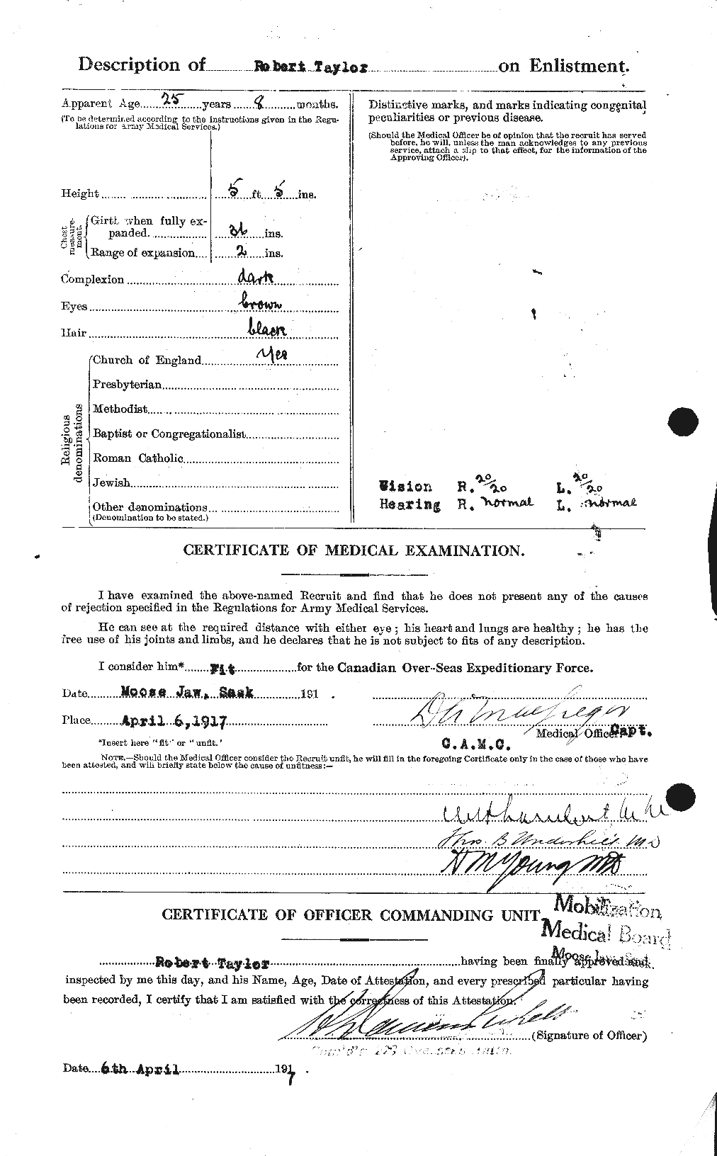 Dossiers du Personnel de la Première Guerre mondiale - CEC 627455b