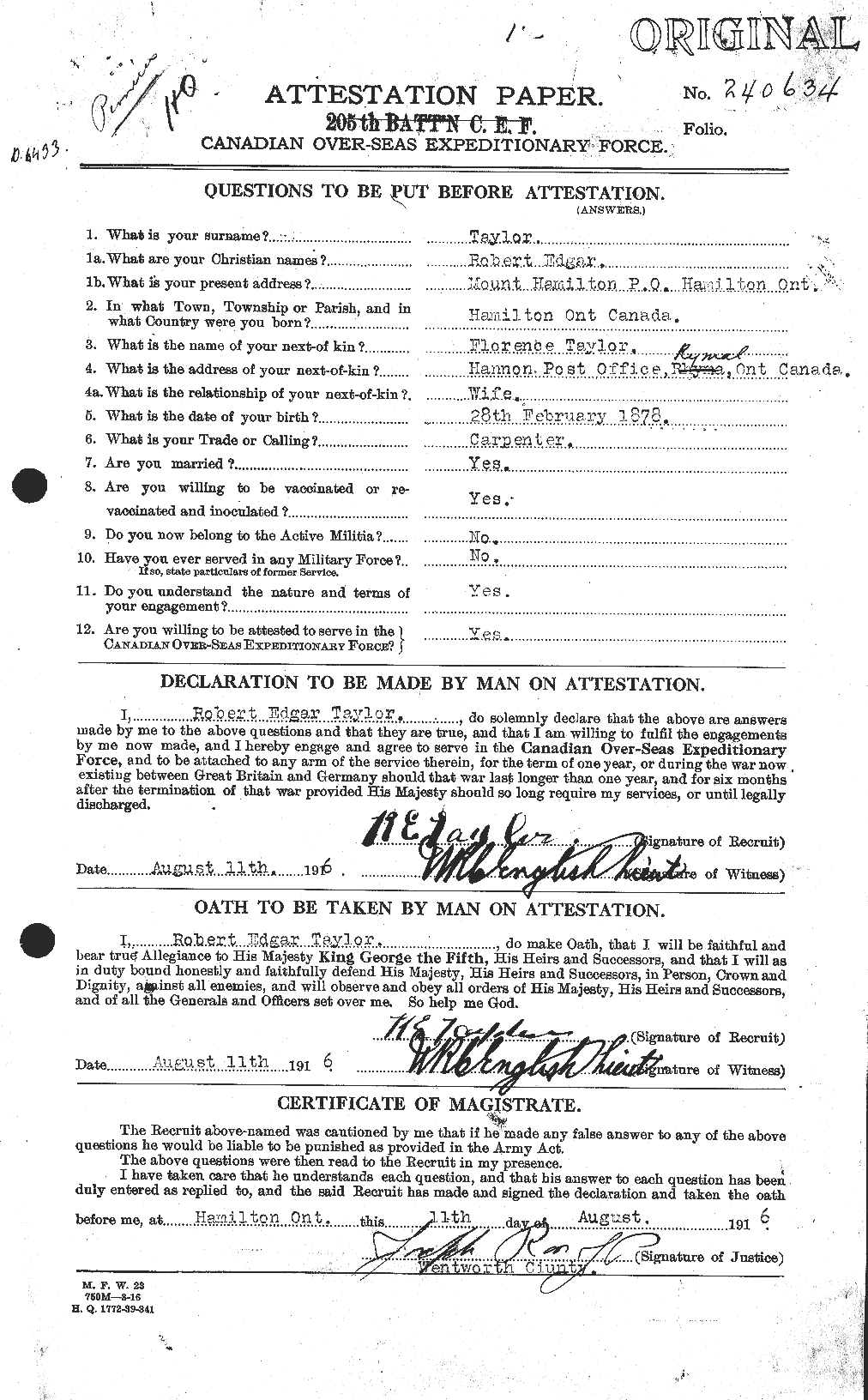 Dossiers du Personnel de la Première Guerre mondiale - CEC 627472a