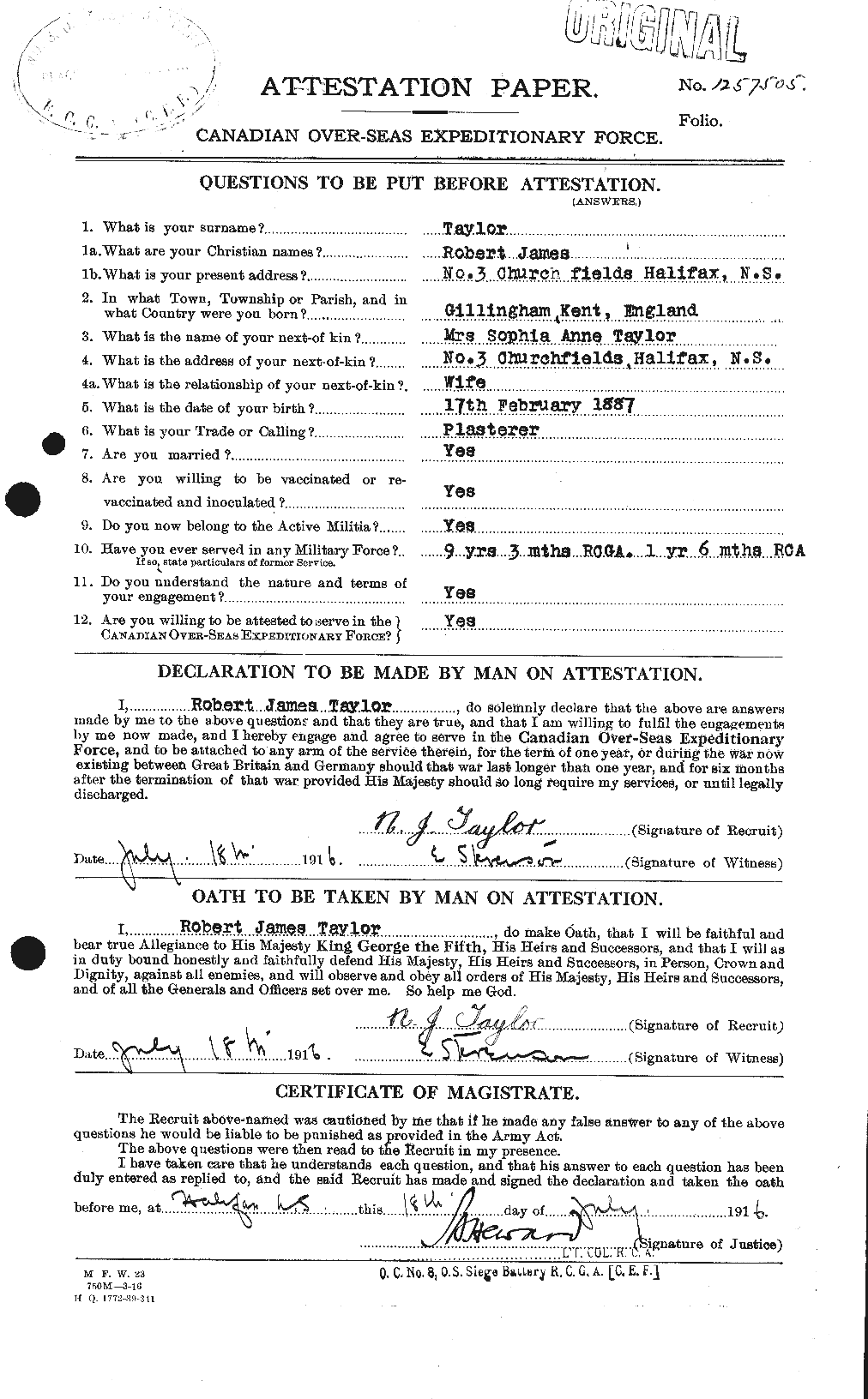 Dossiers du Personnel de la Première Guerre mondiale - CEC 627485a