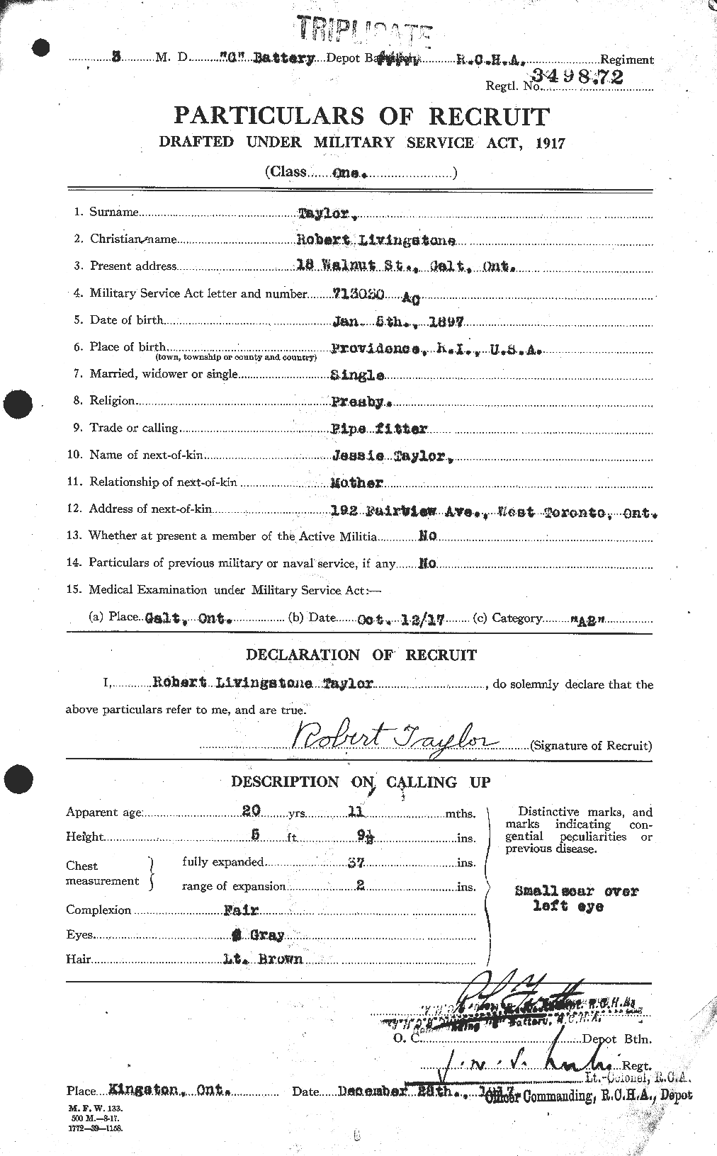 Dossiers du Personnel de la Première Guerre mondiale - CEC 627492a