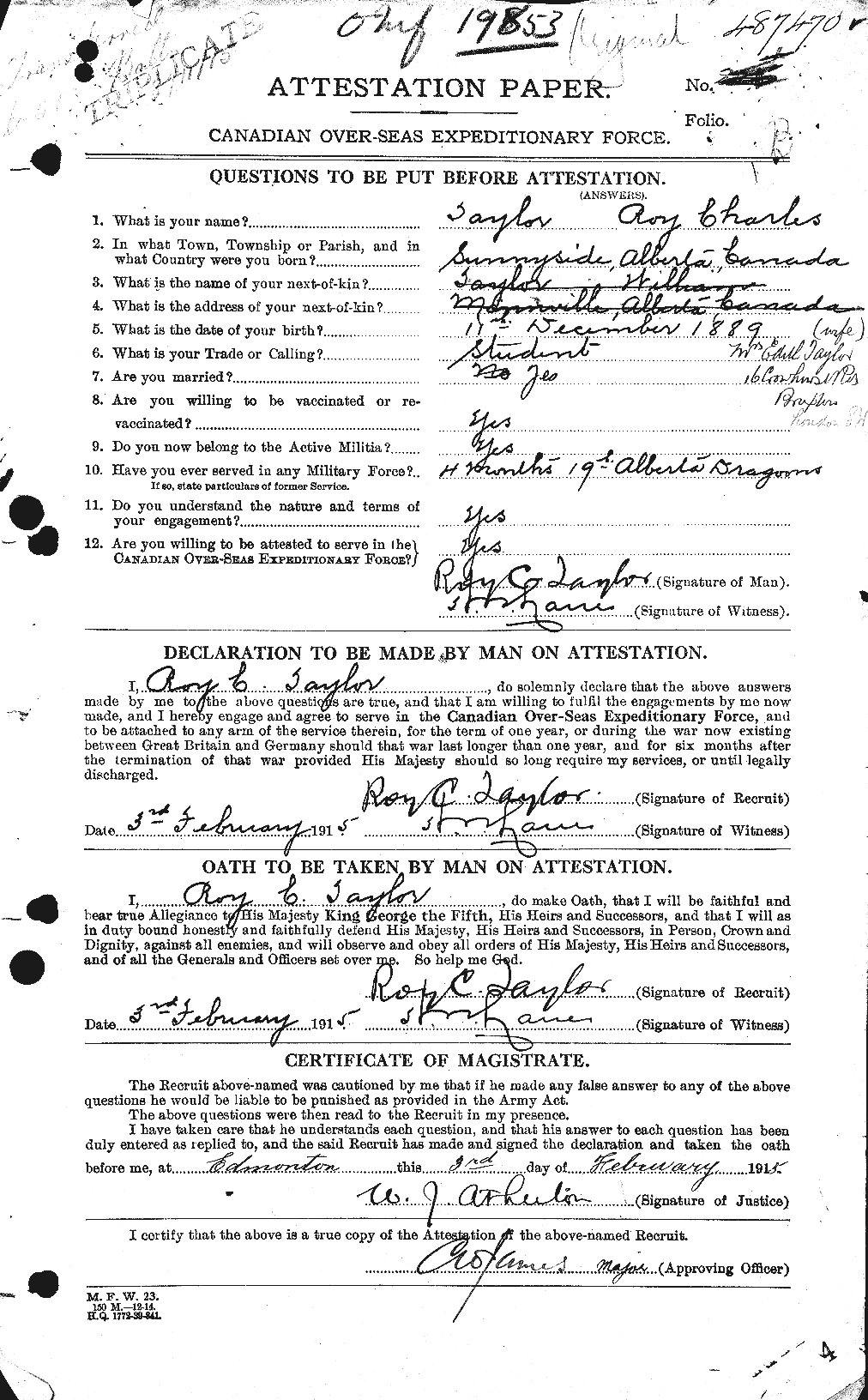 Personnel Records of the First World War - CEF 627527a