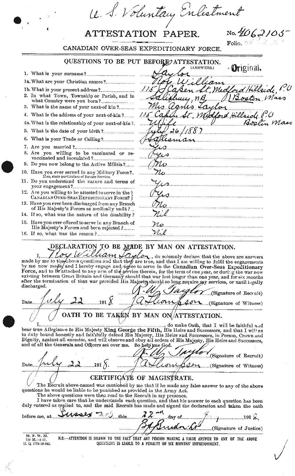 Dossiers du Personnel de la Première Guerre mondiale - CEC 627535a