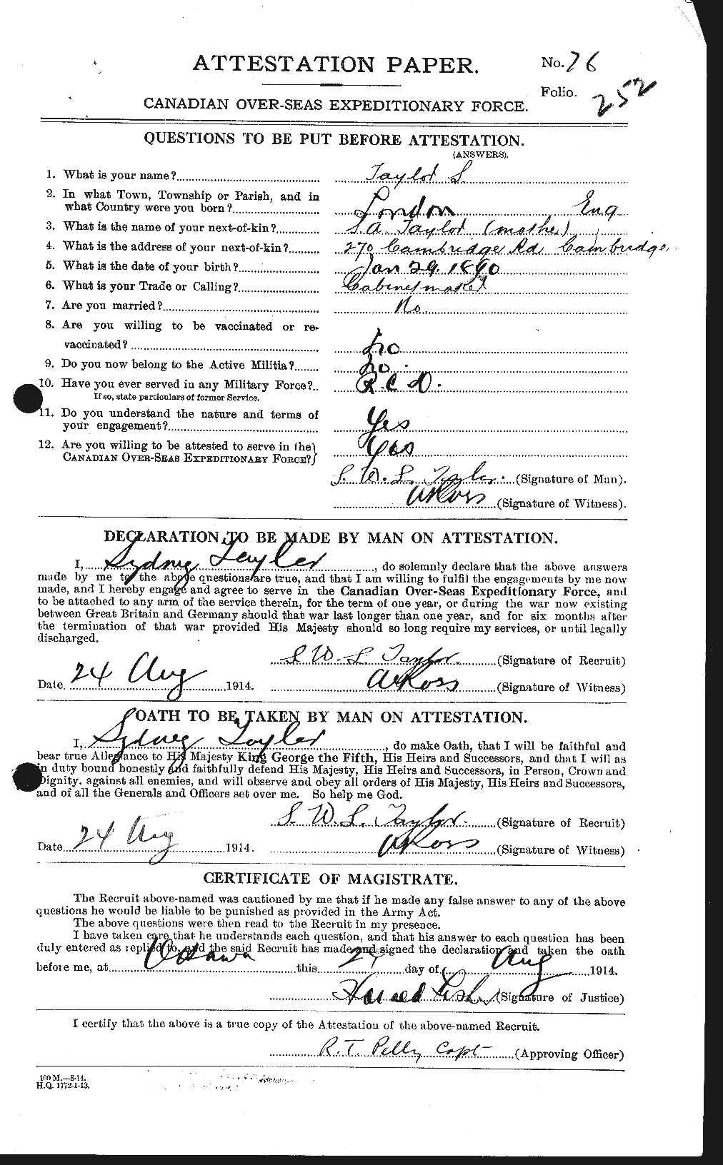 Dossiers du Personnel de la Première Guerre mondiale - CEC 627544a