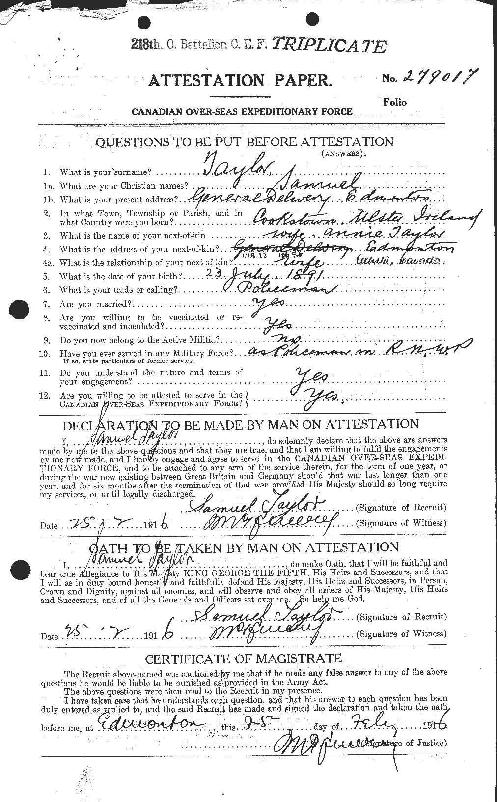 Dossiers du Personnel de la Première Guerre mondiale - CEC 627546a