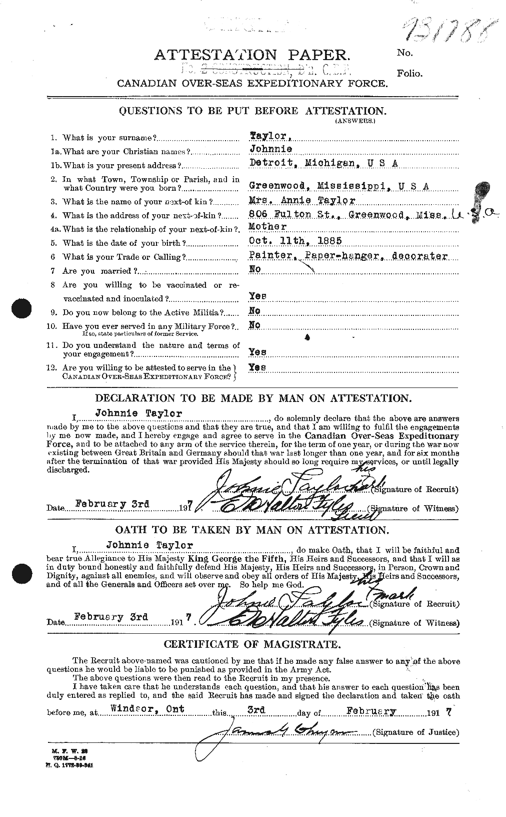 Dossiers du Personnel de la Première Guerre mondiale - CEC 627554a