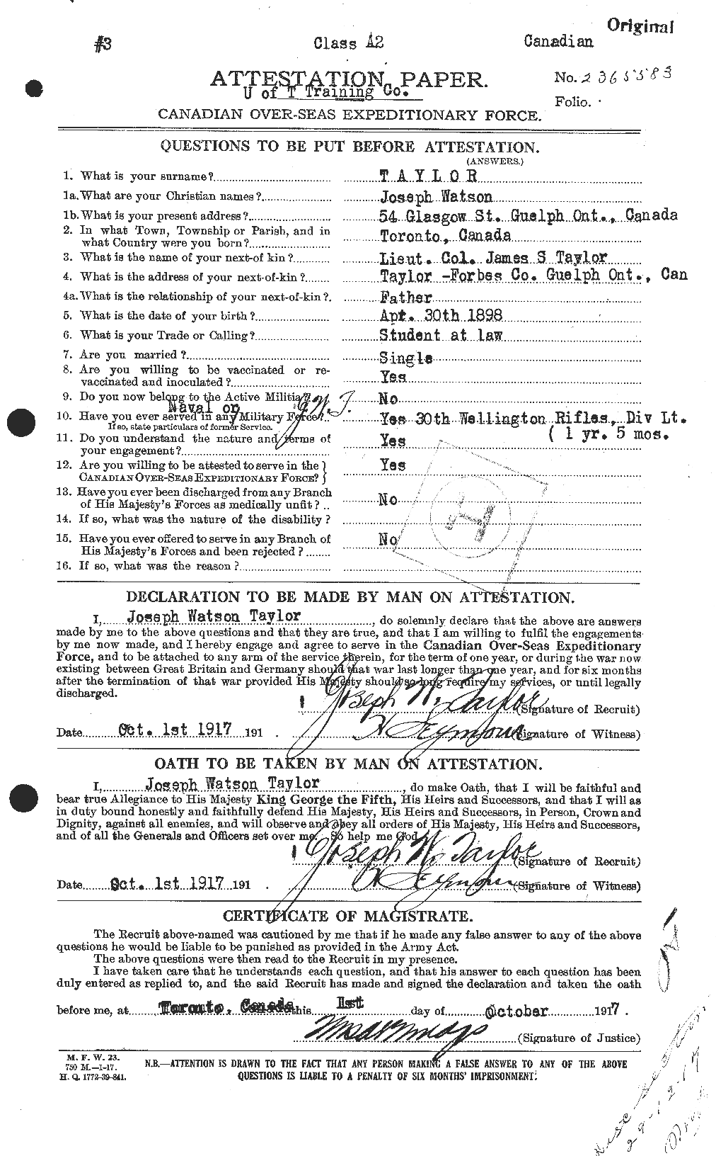 Dossiers du Personnel de la Première Guerre mondiale - CEC 627588a
