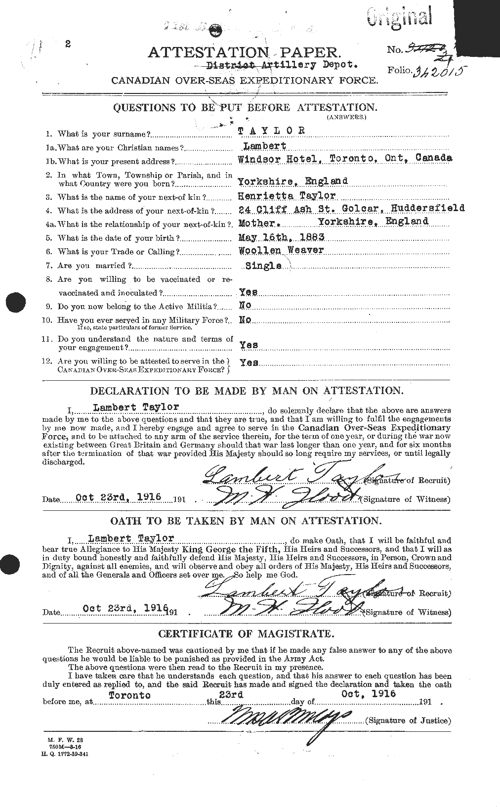 Dossiers du Personnel de la Première Guerre mondiale - CEC 627604a