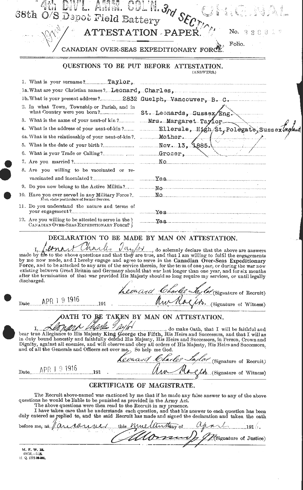 Personnel Records of the First World War - CEF 627627a
