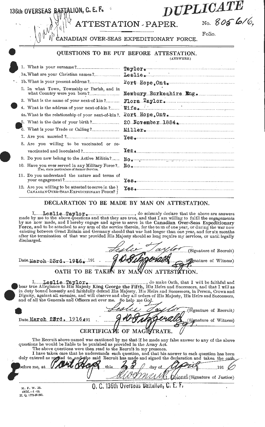 Dossiers du Personnel de la Première Guerre mondiale - CEC 627637a