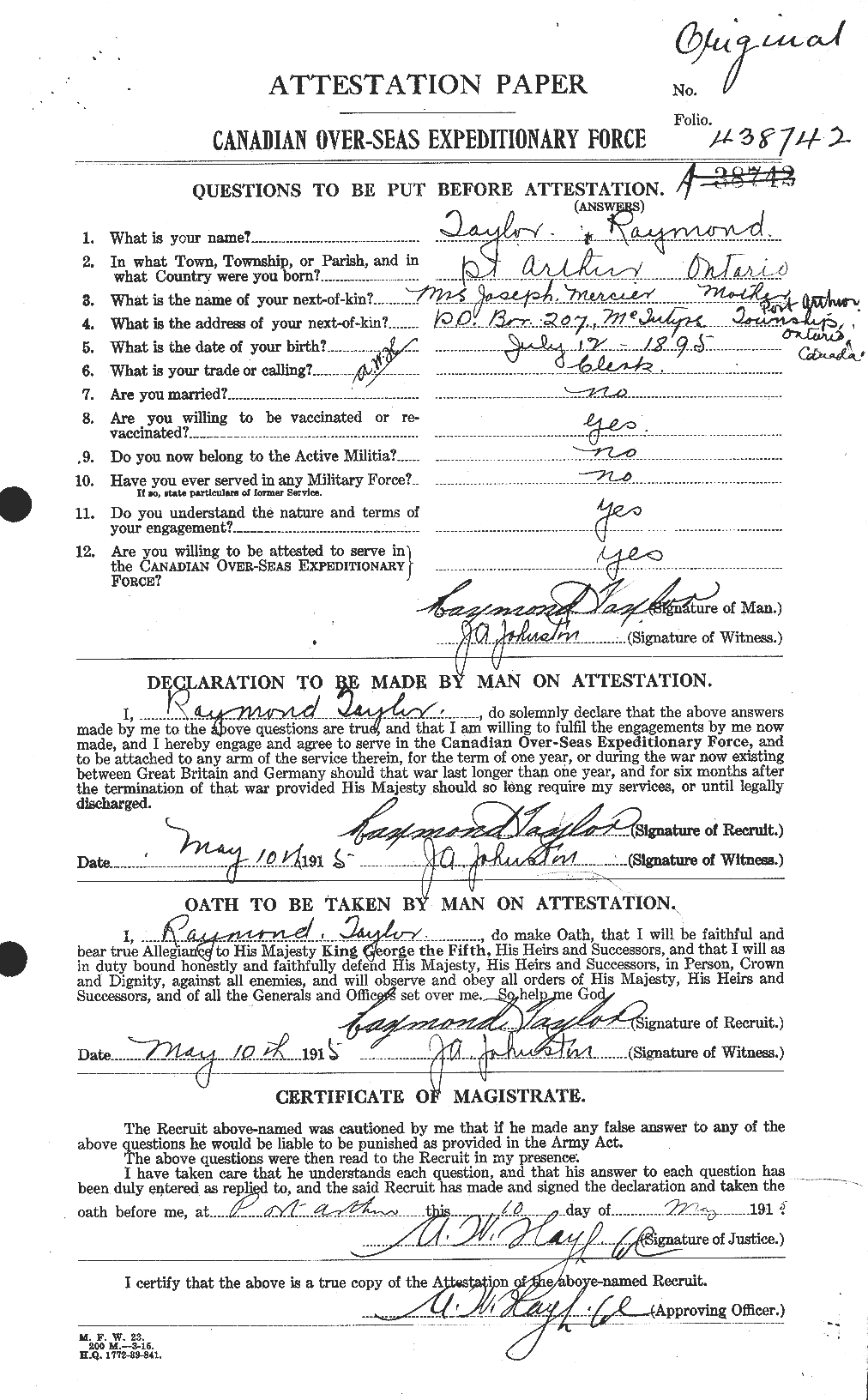 Personnel Records of the First World War - CEF 627795a