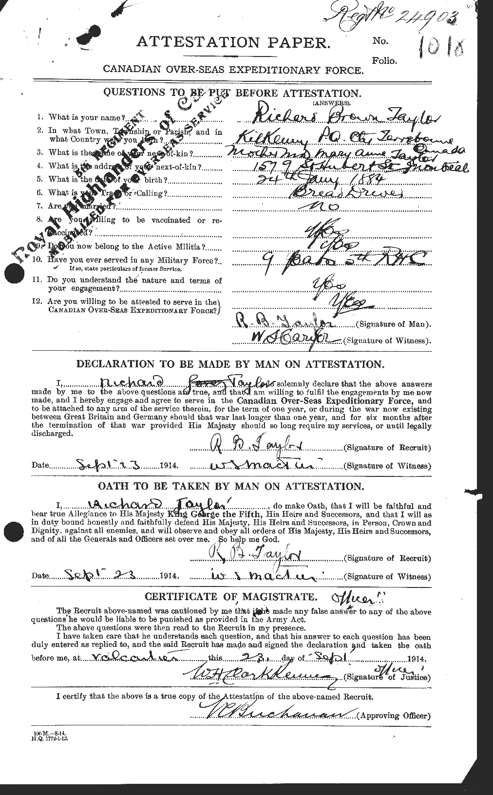 Personnel Records of the First World War - CEF 627824a