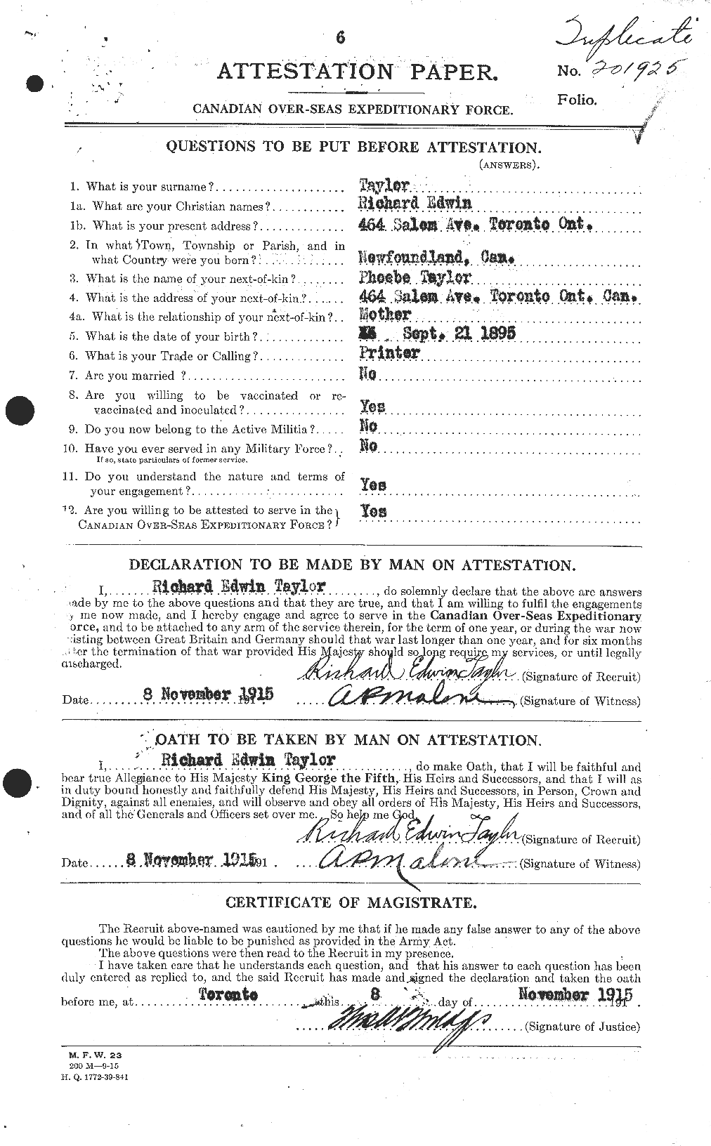 Dossiers du Personnel de la Première Guerre mondiale - CEC 627825a