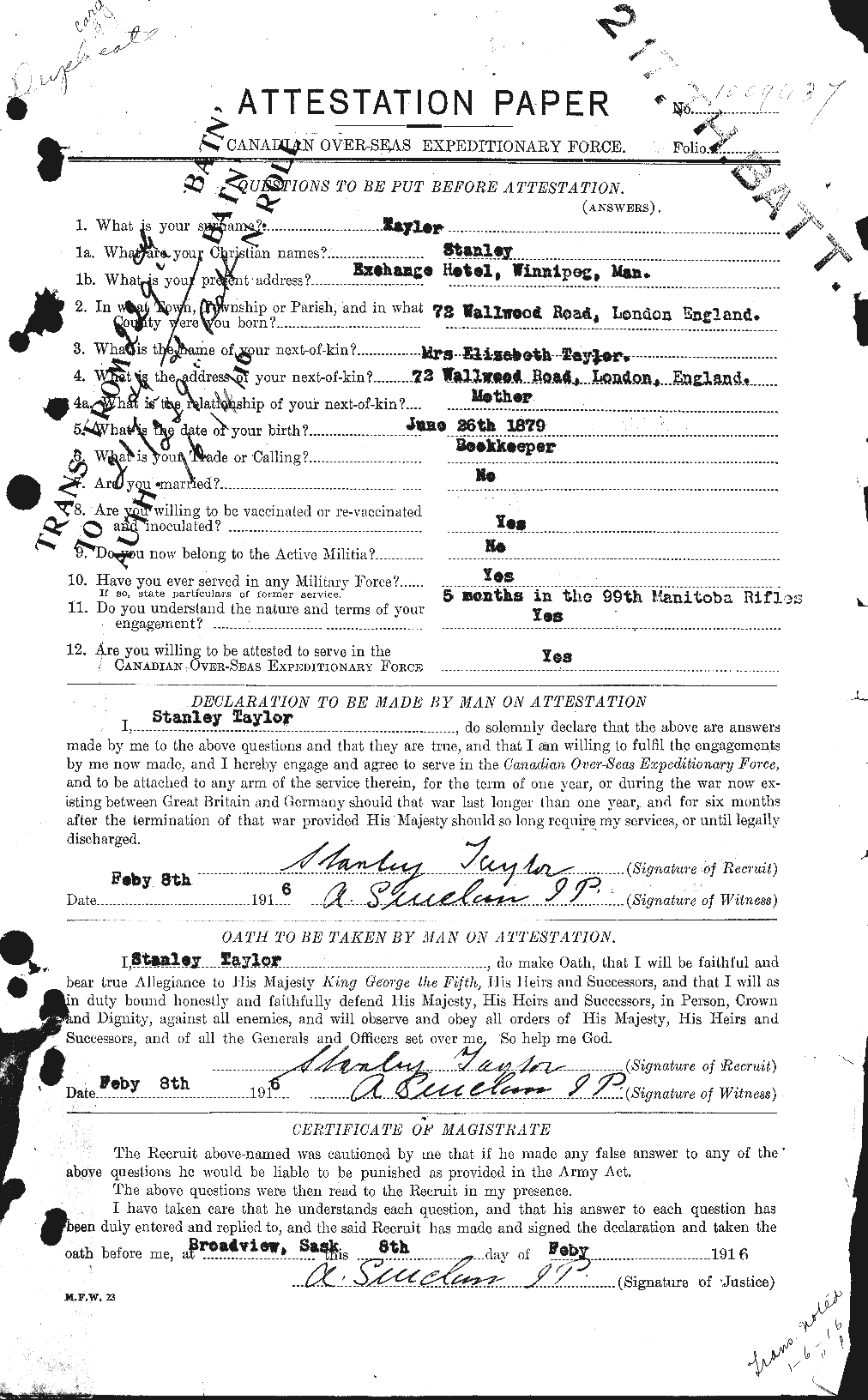 Personnel Records of the First World War - CEF 627912a