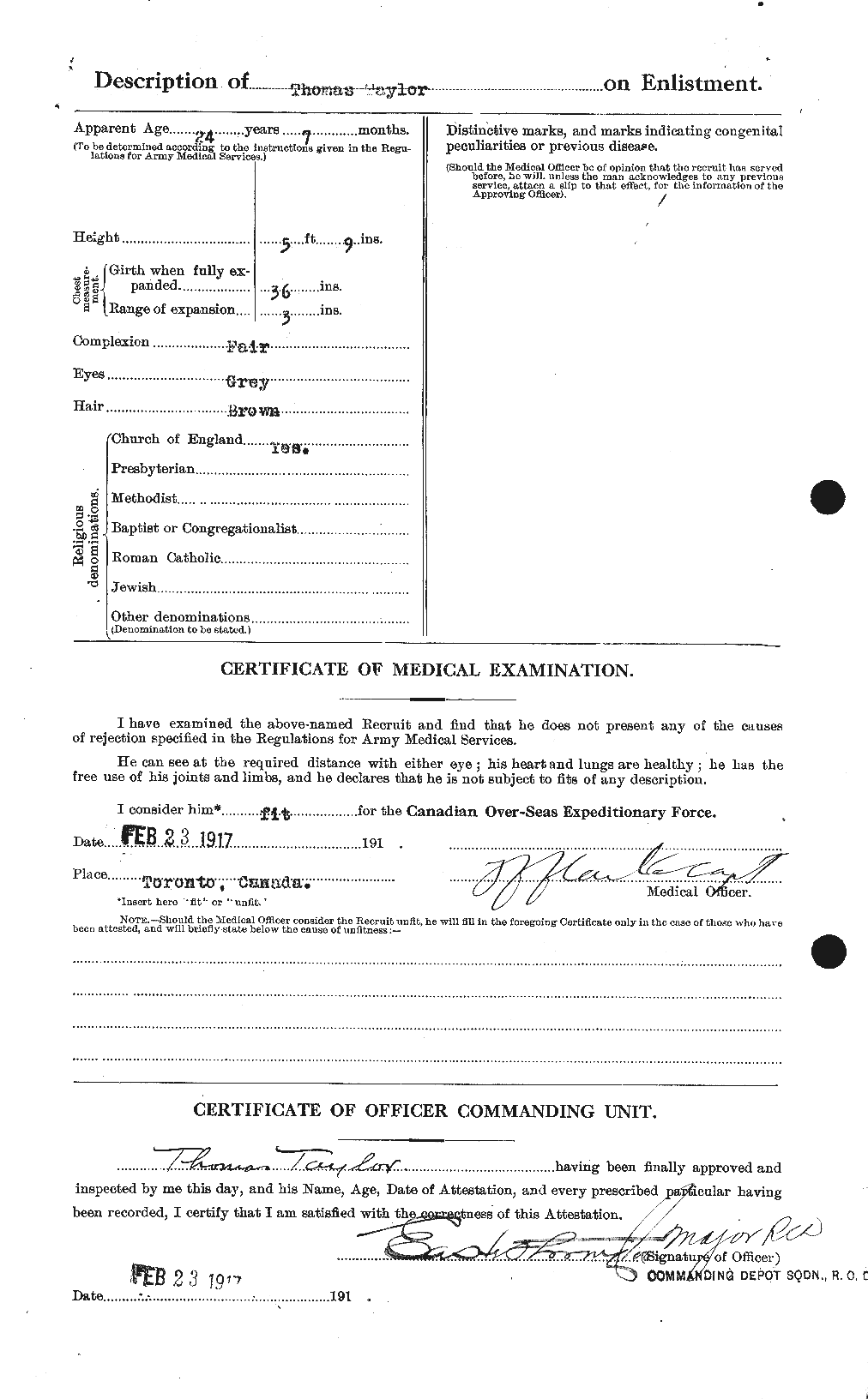 Dossiers du Personnel de la Première Guerre mondiale - CEC 627943b