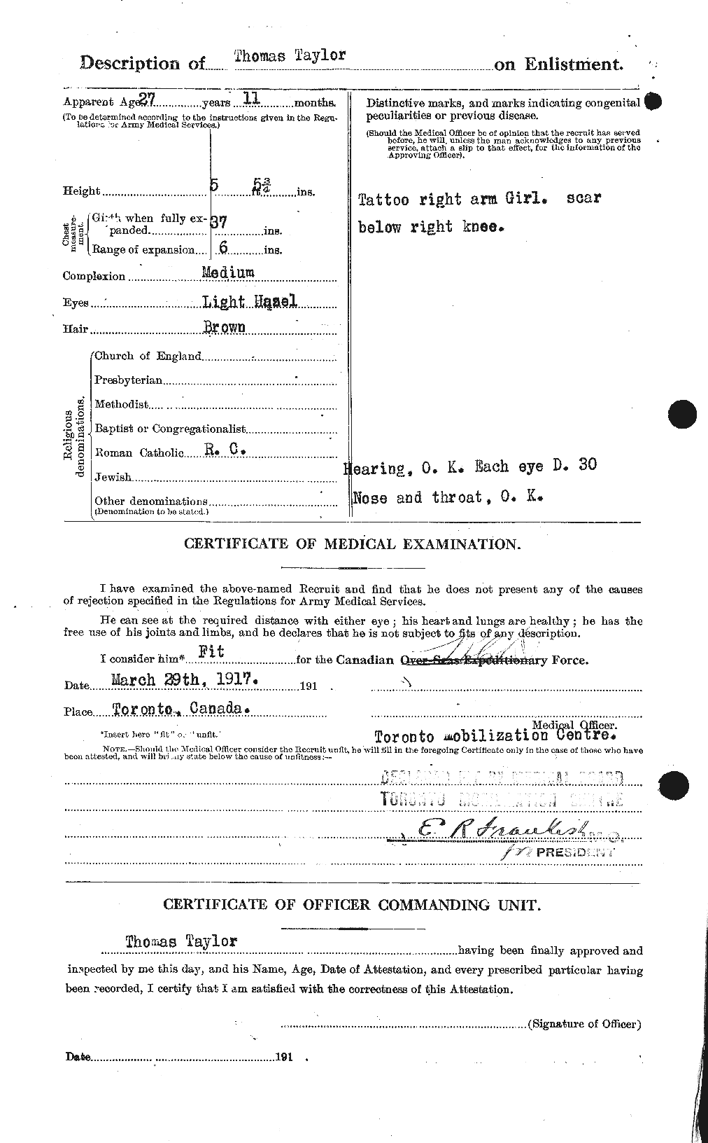 Dossiers du Personnel de la Première Guerre mondiale - CEC 627963b
