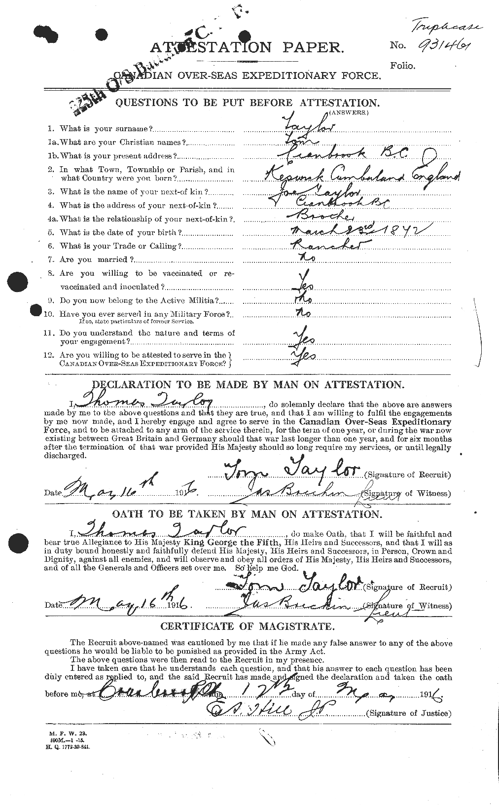 Personnel Records of the First World War - CEF 628019a