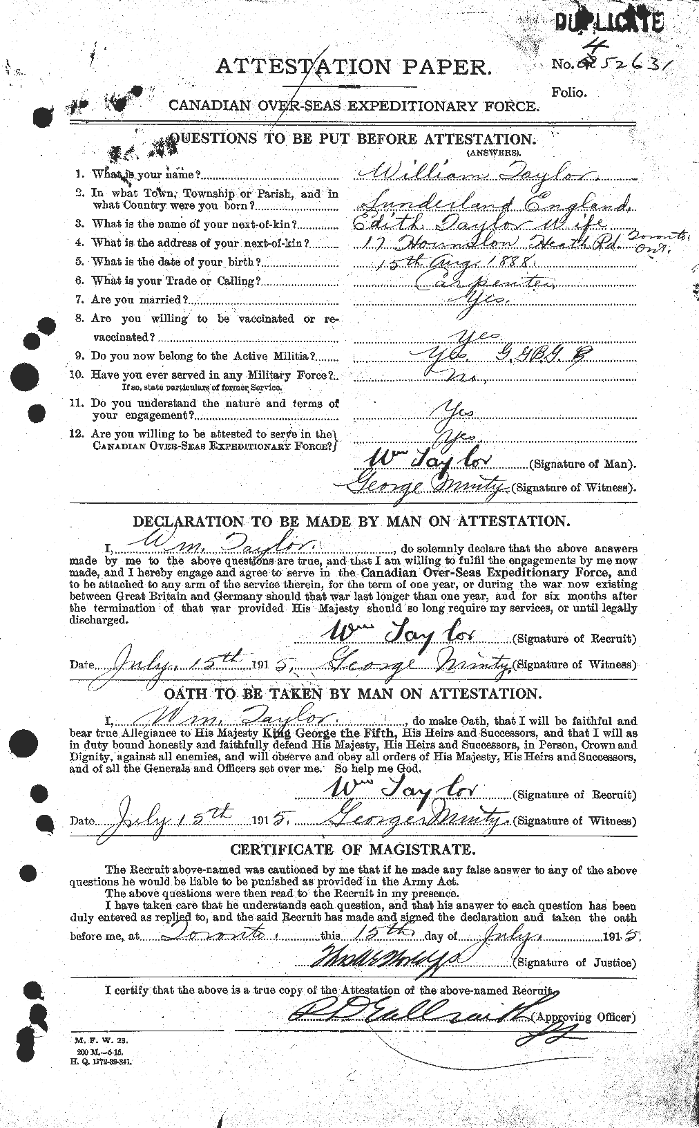 Dossiers du Personnel de la Première Guerre mondiale - CEC 628100a