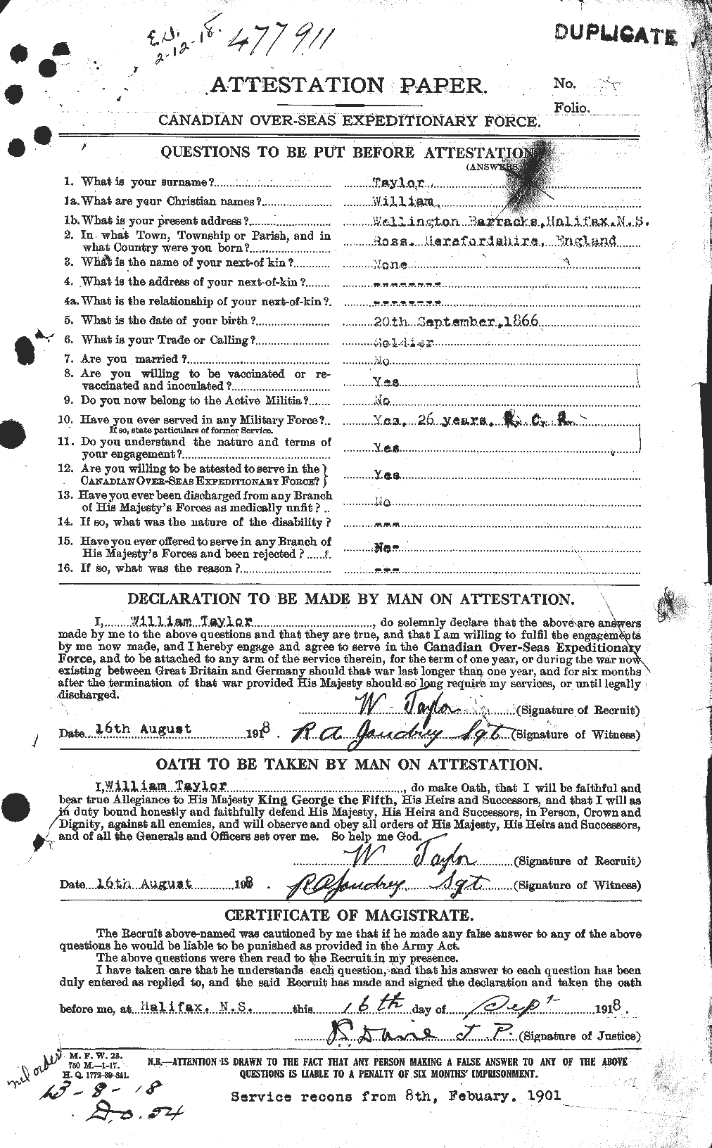 Dossiers du Personnel de la Première Guerre mondiale - CEC 628125a