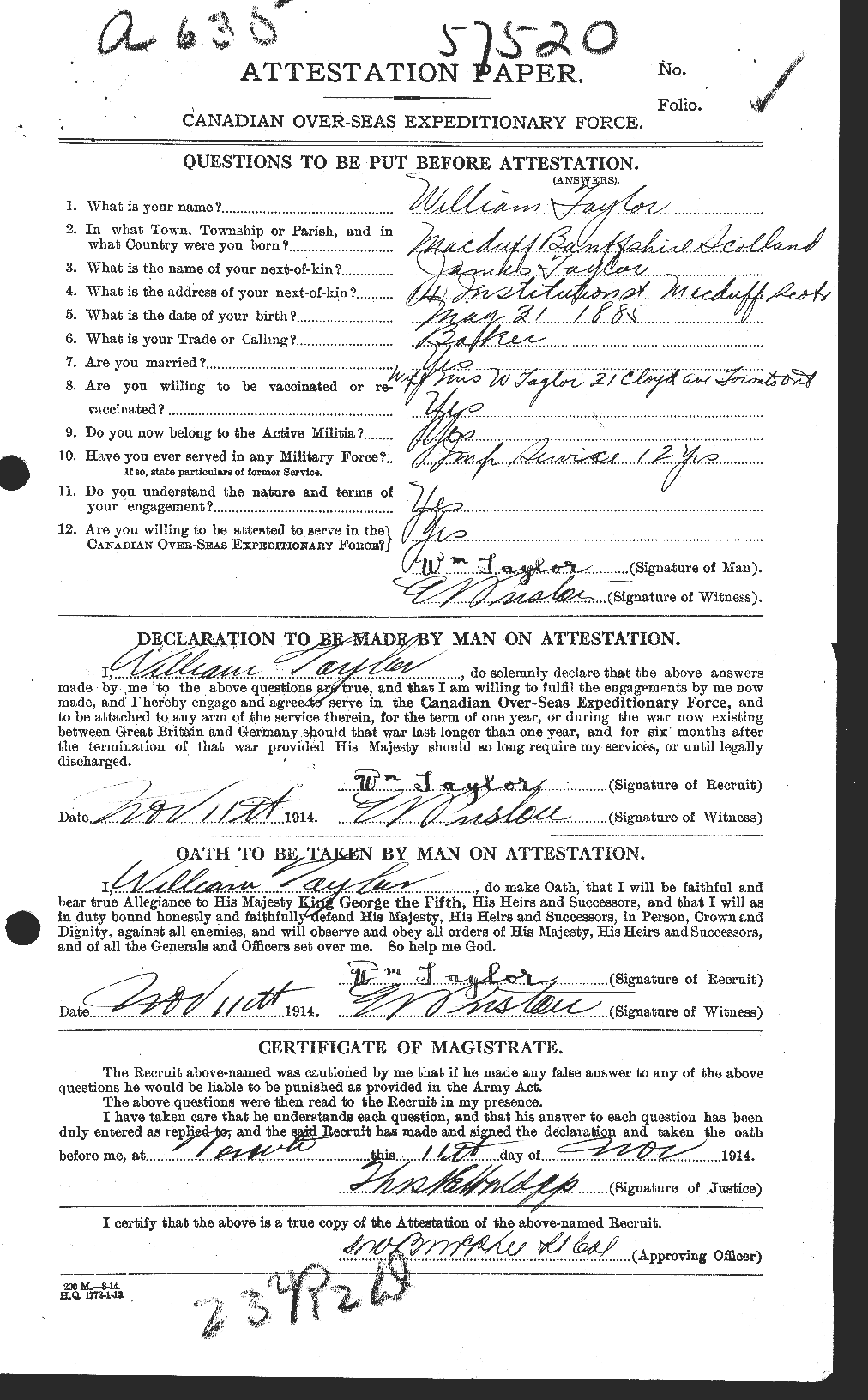 Dossiers du Personnel de la Première Guerre mondiale - CEC 628127a
