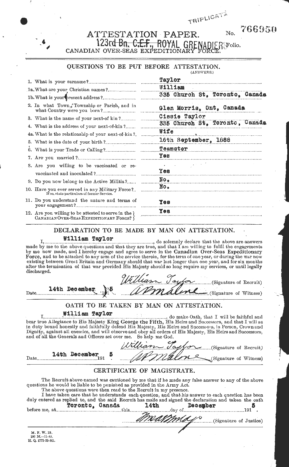 Dossiers du Personnel de la Première Guerre mondiale - CEC 628151a