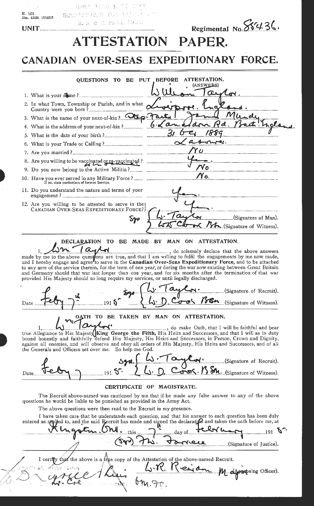 Dossiers du Personnel de la Première Guerre mondiale - CEC 628153a