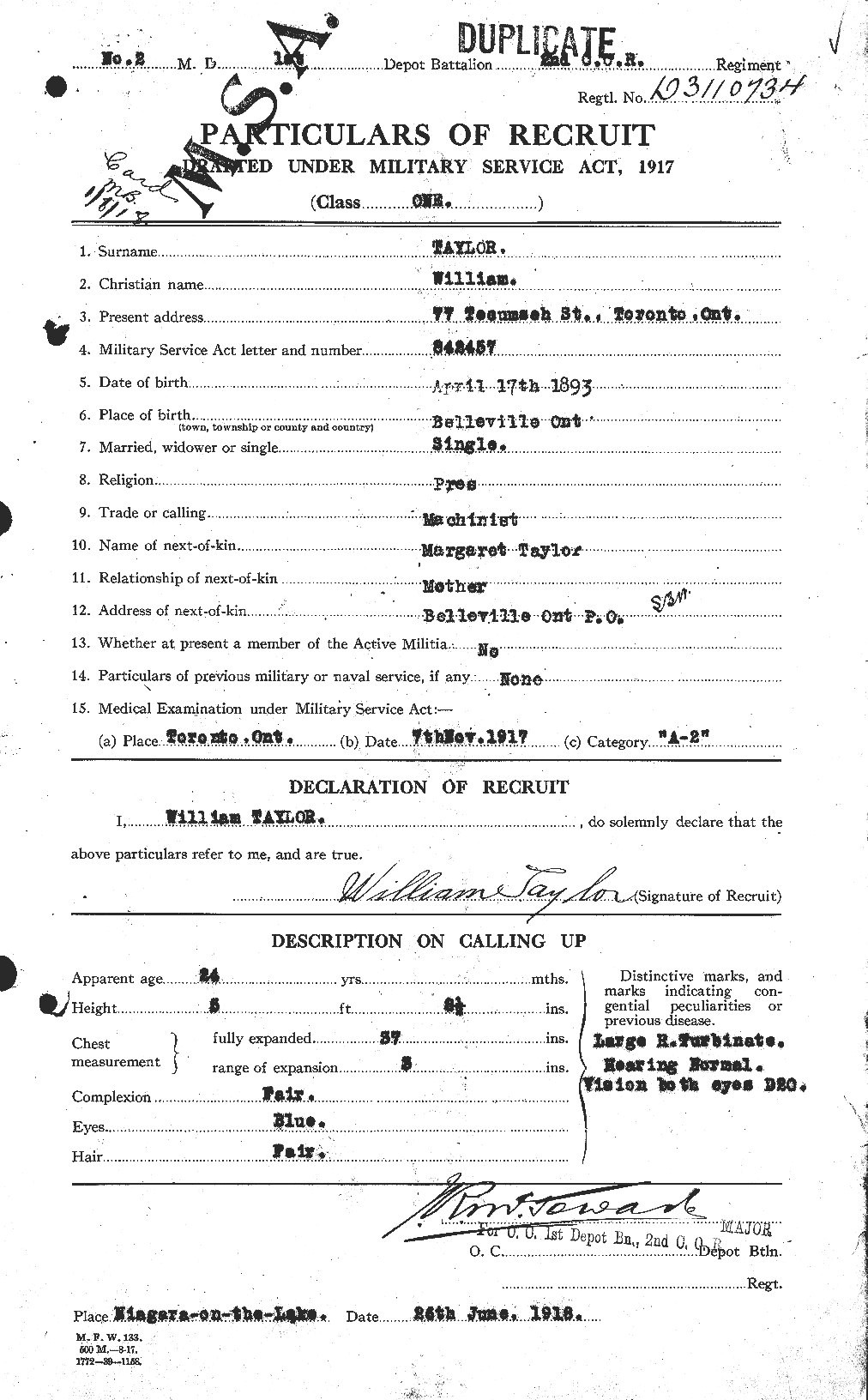 Dossiers du Personnel de la Première Guerre mondiale - CEC 628154a