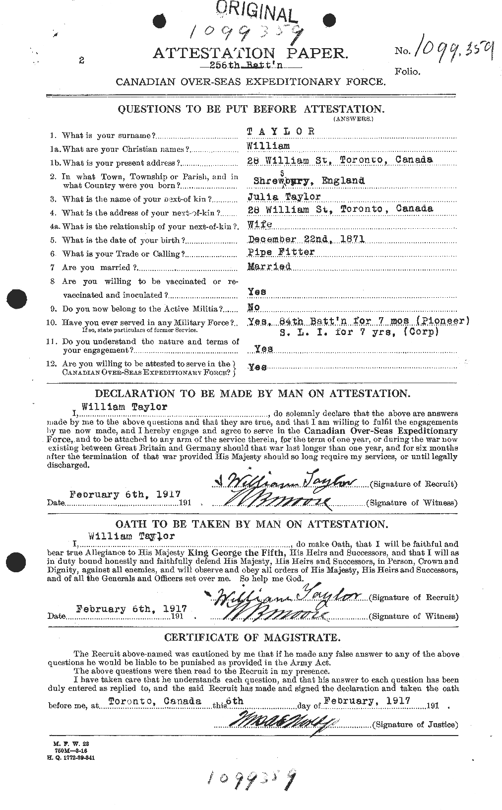 Dossiers du Personnel de la Première Guerre mondiale - CEC 628171a