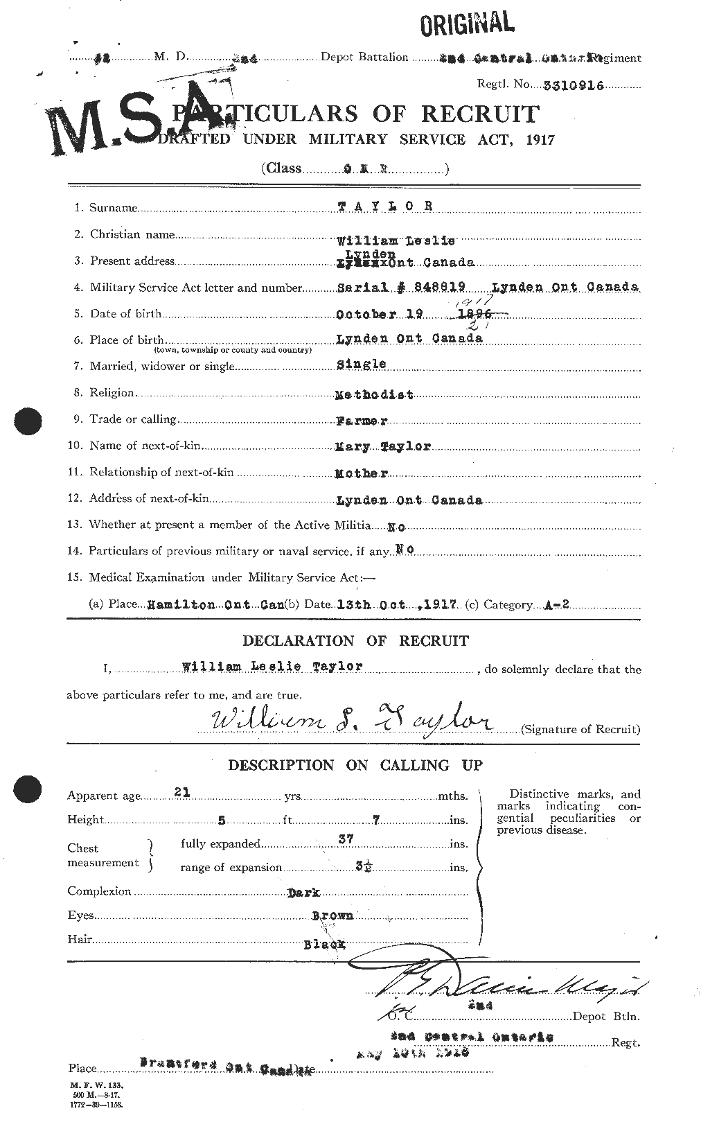 Dossiers du Personnel de la Première Guerre mondiale - CEC 628322a