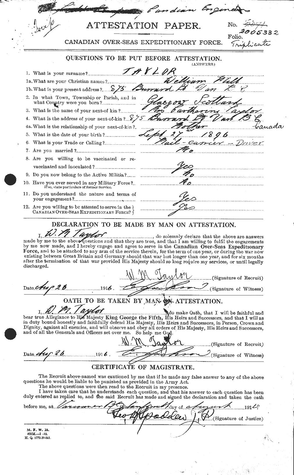 Dossiers du Personnel de la Première Guerre mondiale - CEC 628329a