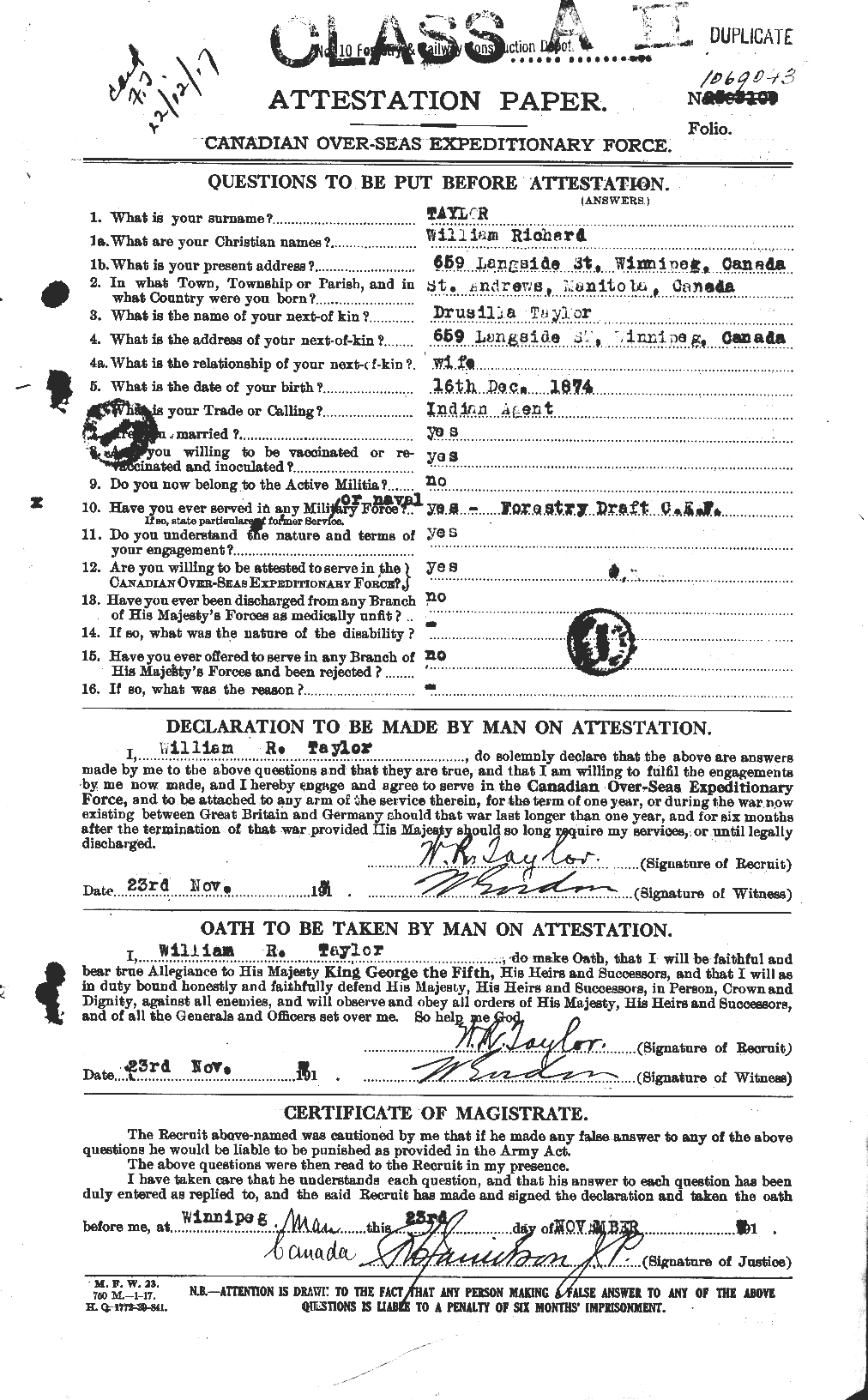 Dossiers du Personnel de la Première Guerre mondiale - CEC 628338a