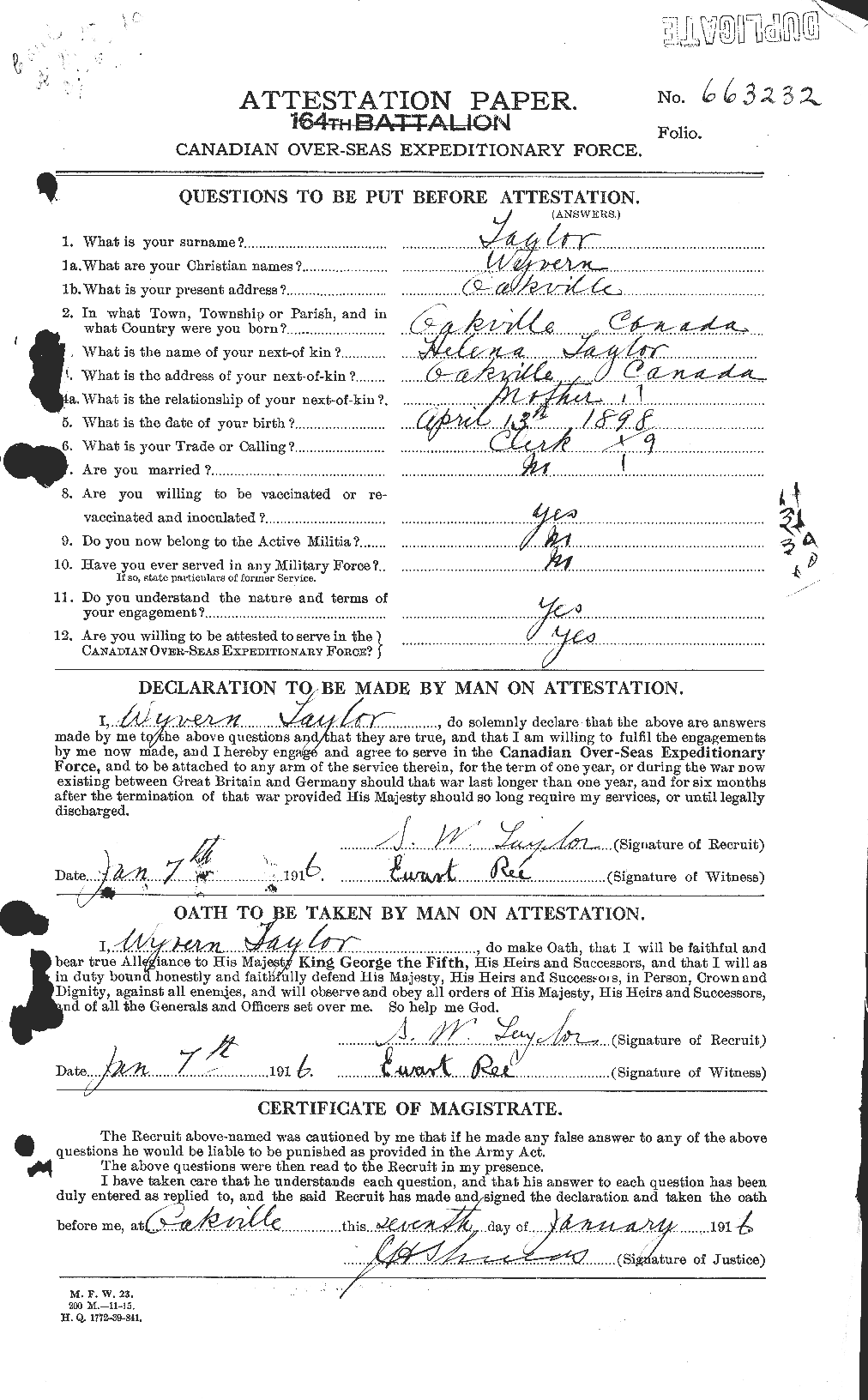 Dossiers du Personnel de la Première Guerre mondiale - CEC 628373a