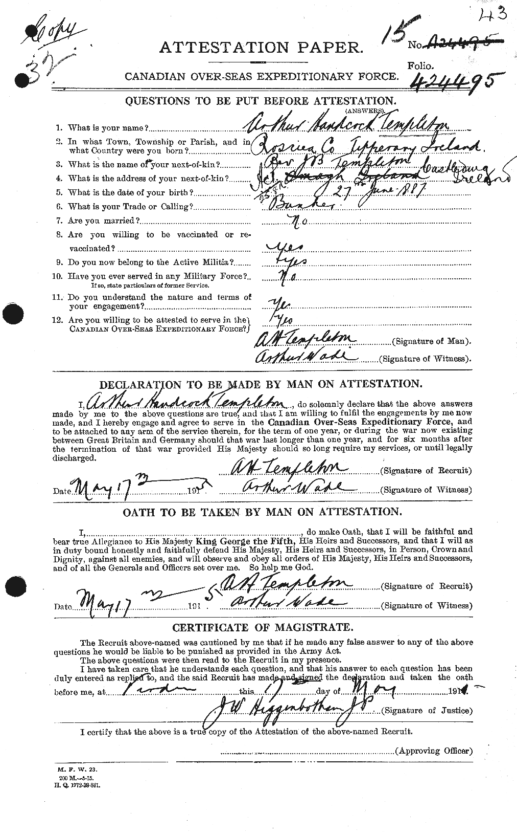 Personnel Records of the First World War - CEF 629145a