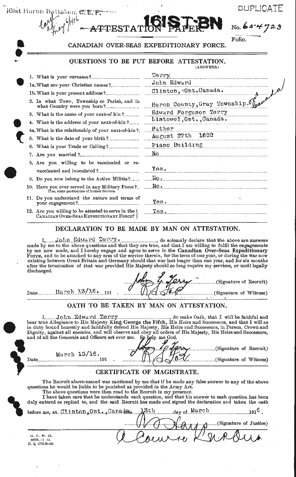 Personnel Records of the First World War - CEF 629295a