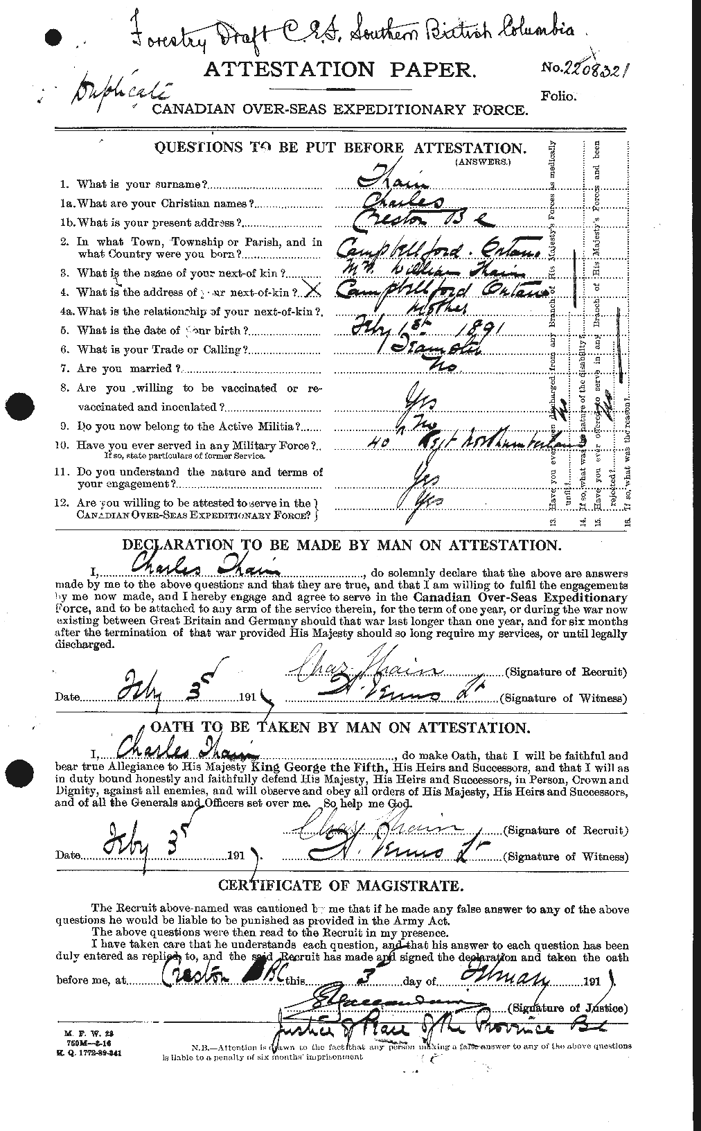 Personnel Records of the First World War - CEF 629450a