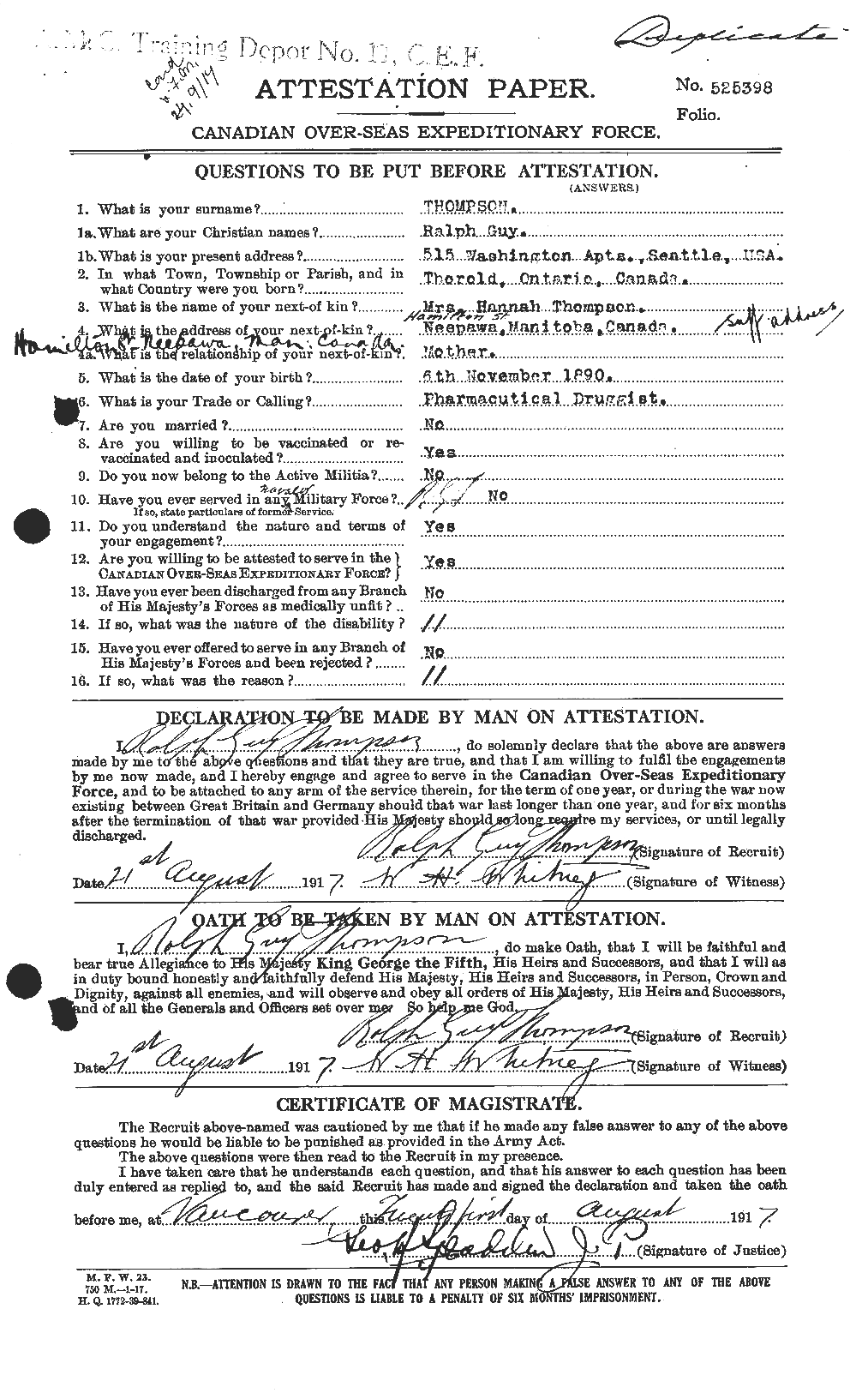 Personnel Records of the First World War - CEF 630818a