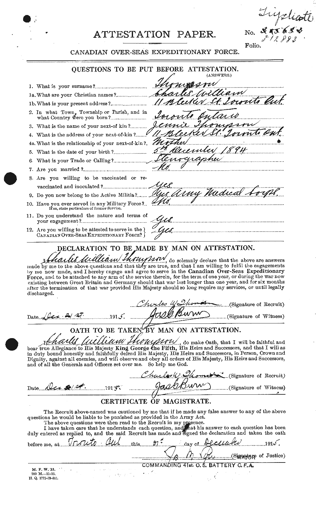 Personnel Records of the First World War - CEF 632309a