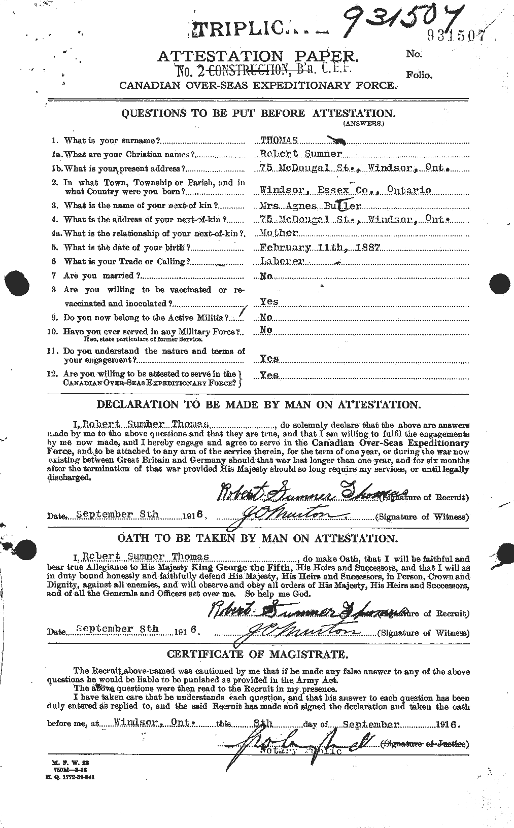 Dossiers du Personnel de la Première Guerre mondiale - CEC 632652a