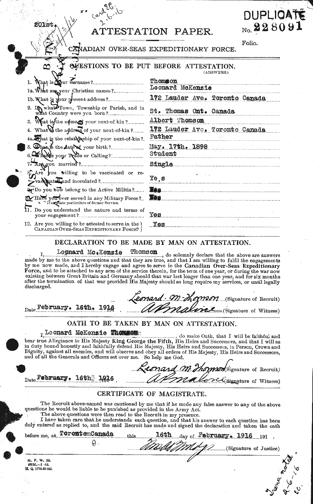 Personnel Records of the First World War - CEF 633441a
