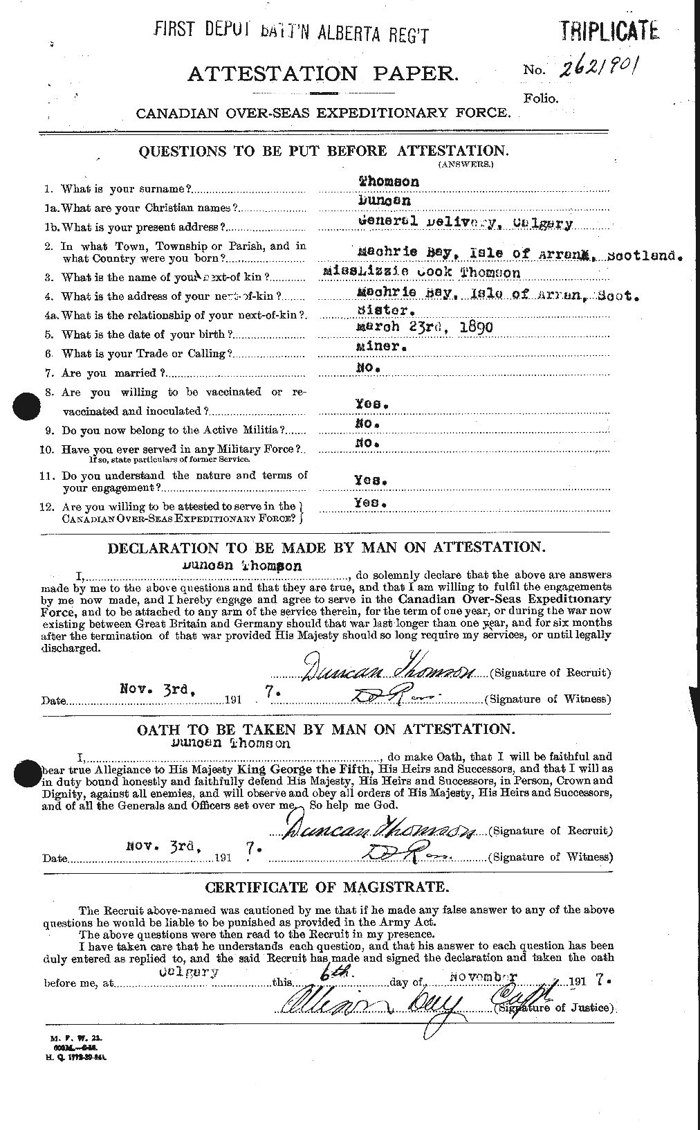 Dossiers du Personnel de la Première Guerre mondiale - CEC 633647a
