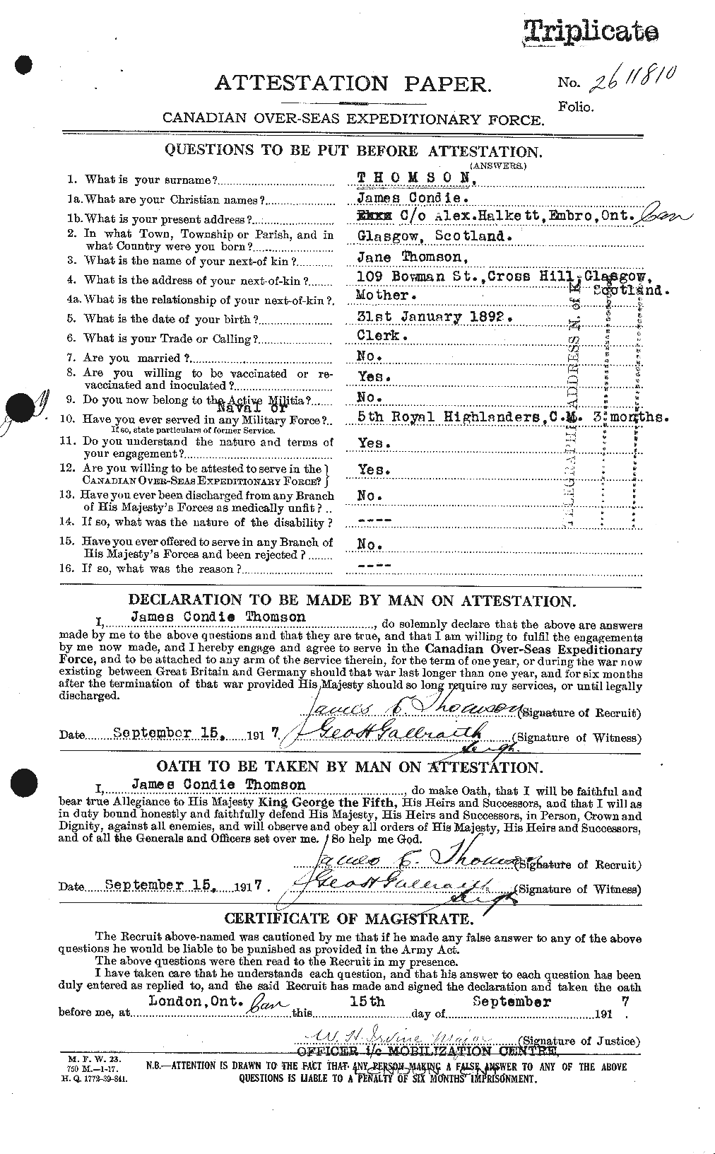 Personnel Records of the First World War - CEF 633823a