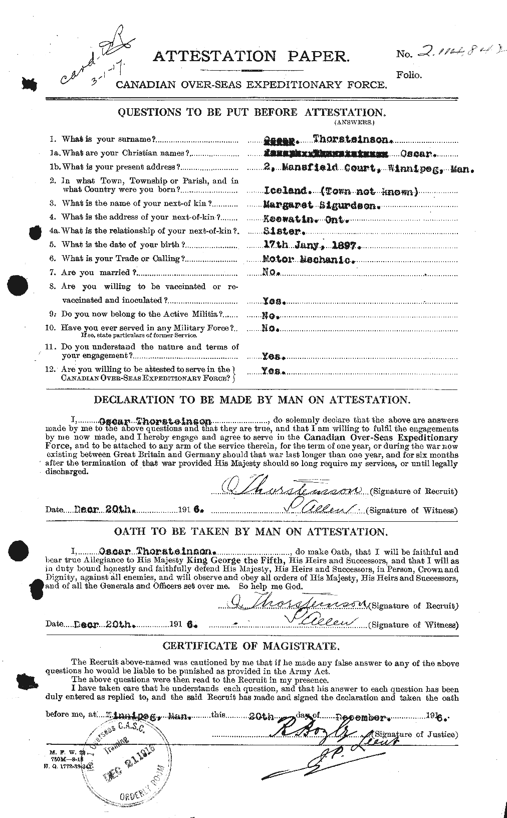 Personnel Records of the First World War - CEF 633865a
