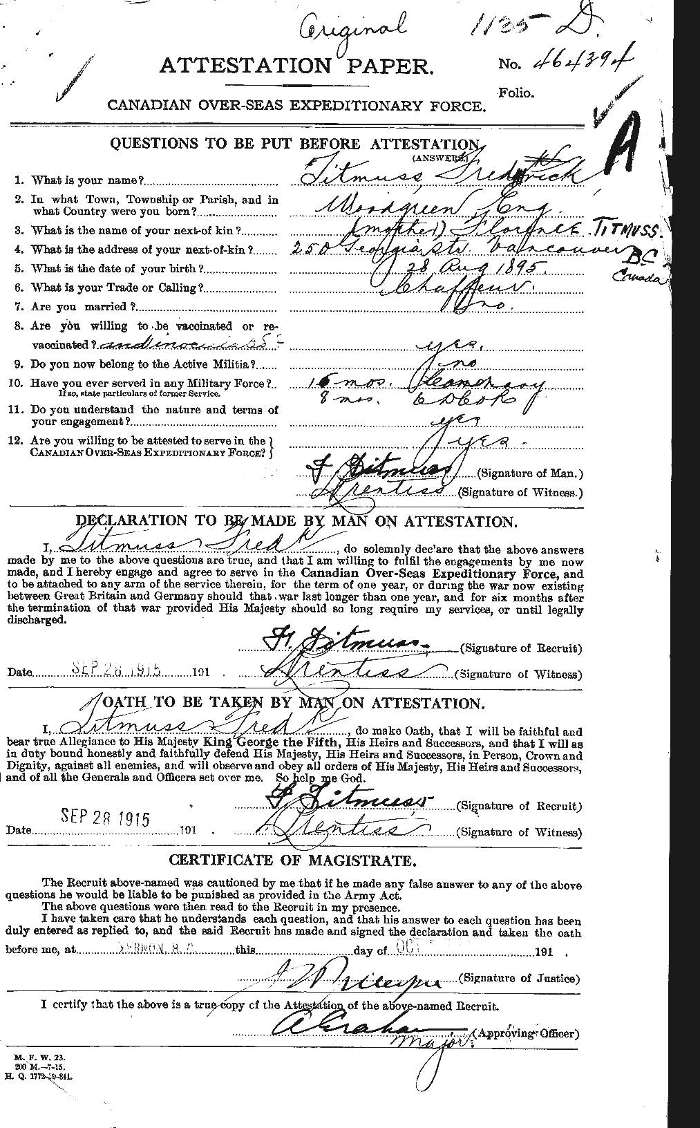 Personnel Records of the First World War - CEF 634911a