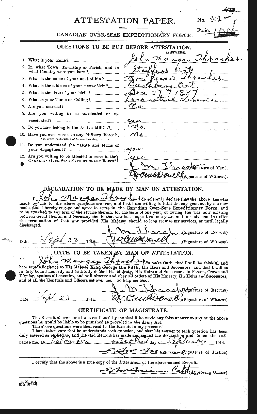 Dossiers du Personnel de la Première Guerre mondiale - CEC 635101a