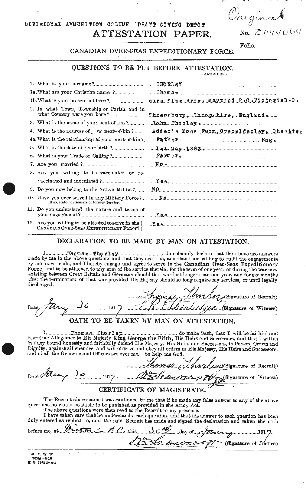 Personnel Records of the First World War - CEF 635795a