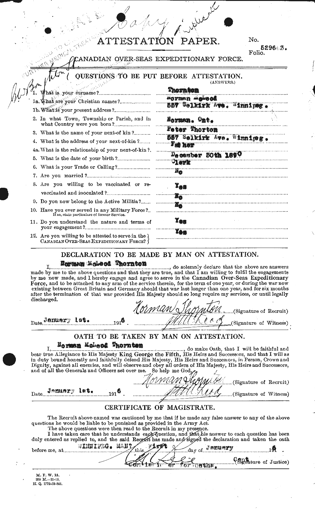 Dossiers du Personnel de la Première Guerre mondiale - CEC 636866a