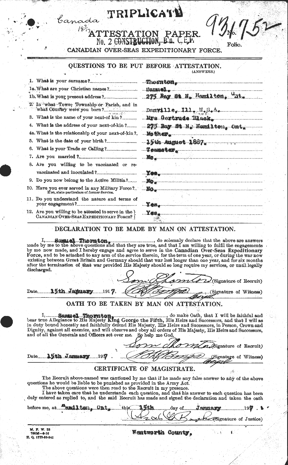 Dossiers du Personnel de la Première Guerre mondiale - CEC 636886a