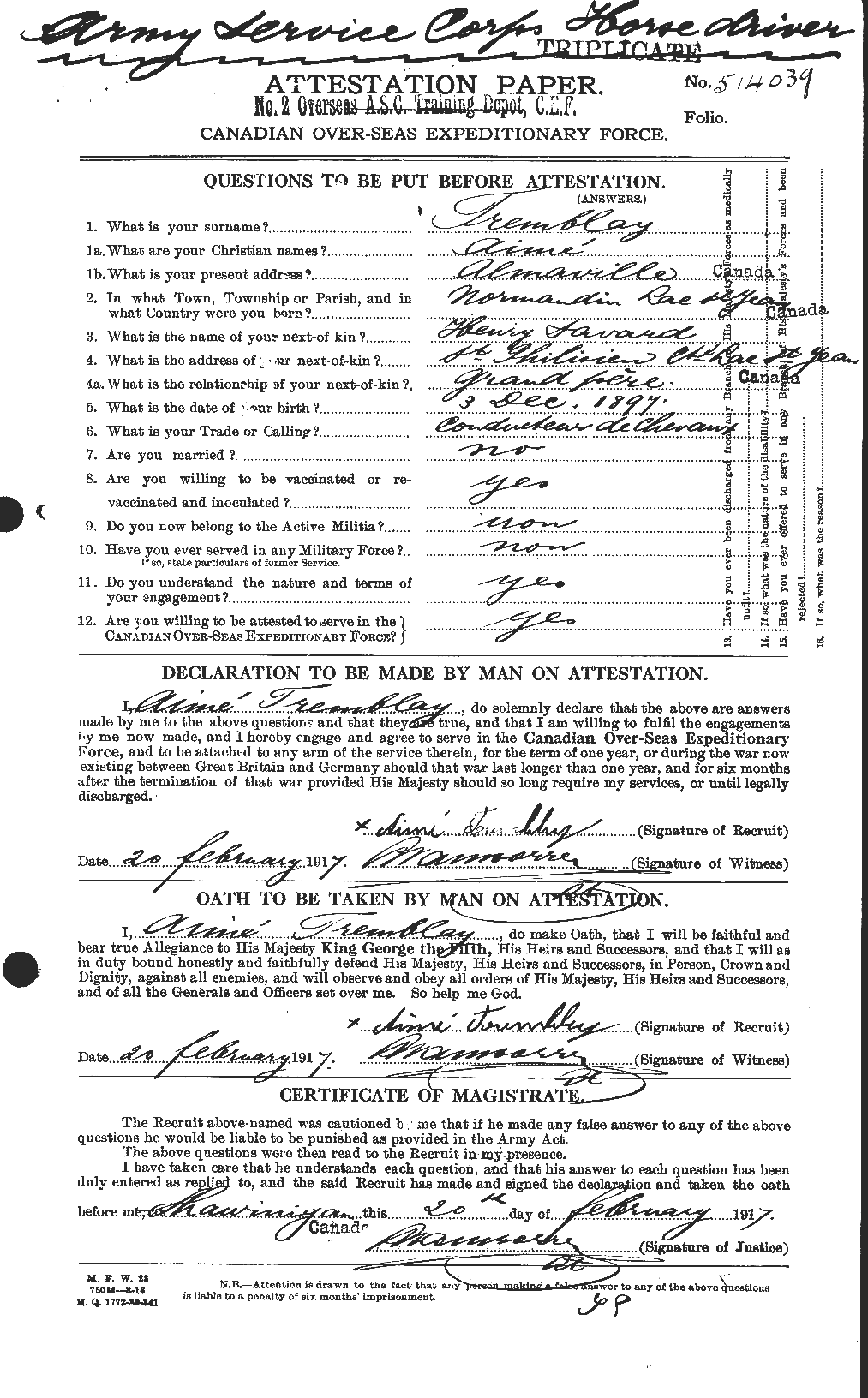 Personnel Records of the First World War - CEF 637568a