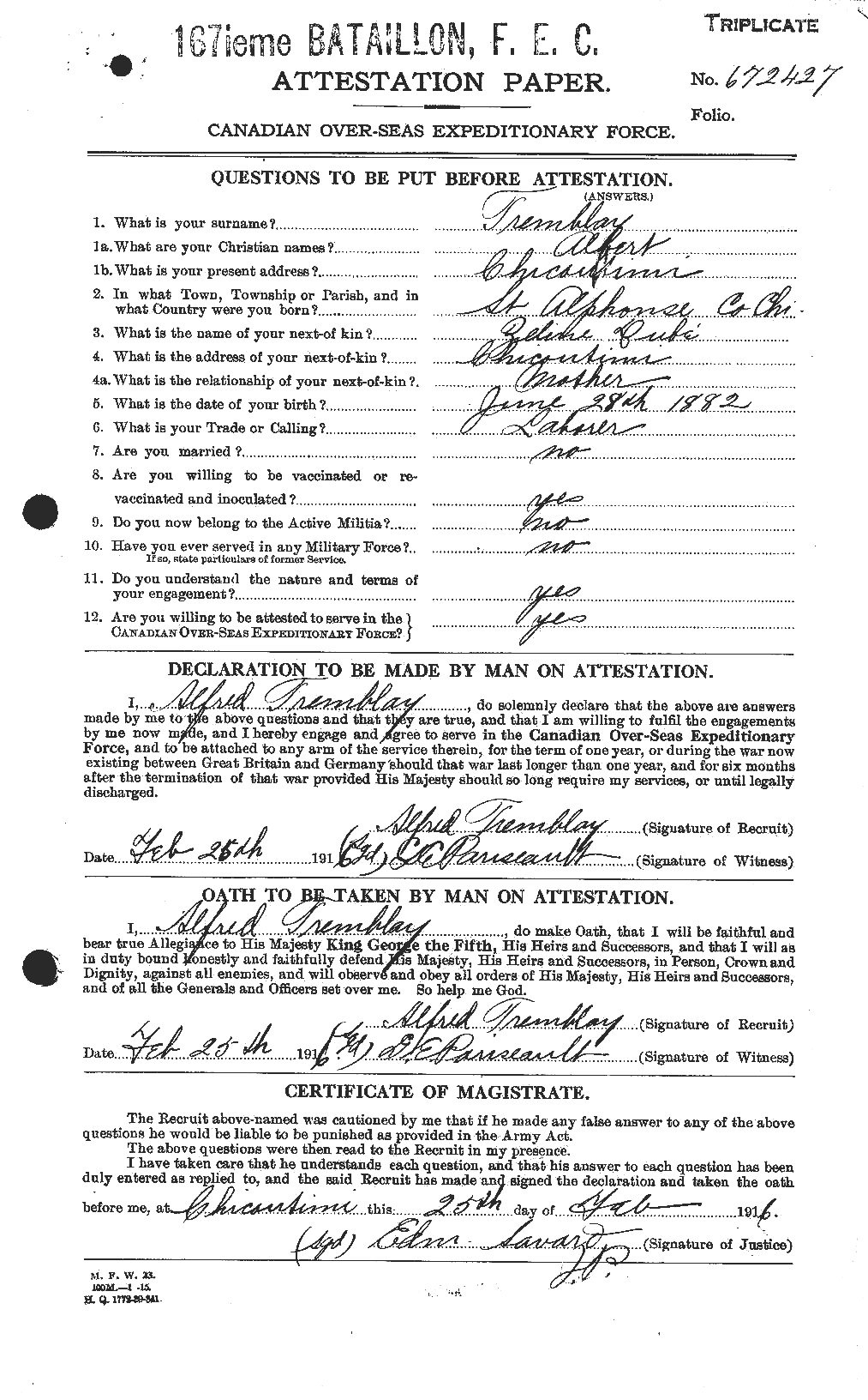 Personnel Records of the First World War - CEF 637574a