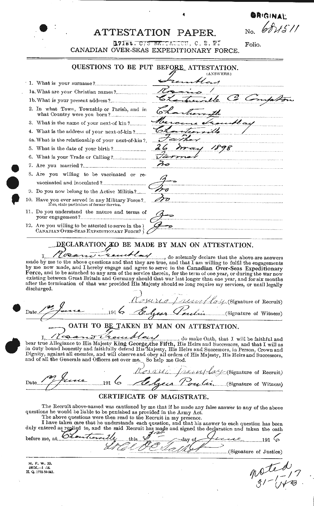 Personnel Records of the First World War - CEF 638298a